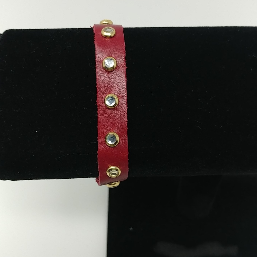 LAST ONE Burgundy Leather and Gem Bracelet